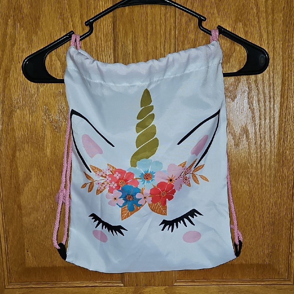 Unicorn Drawstring Backpack with Floral Design